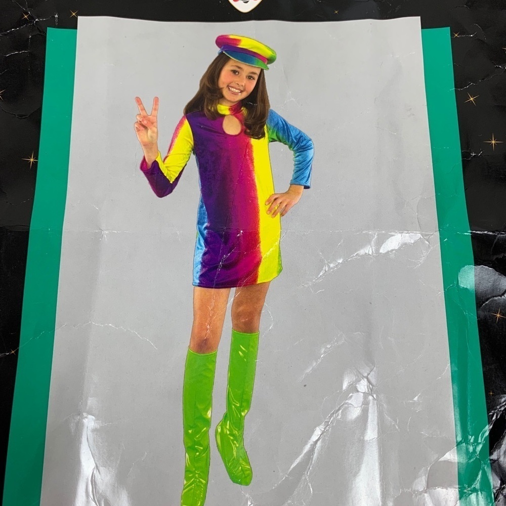 Charades Rainbow Keyhole Dress 1960 1970 Costume For Dress Up Size XS Fits 4-6 - Picture 5 of 7
